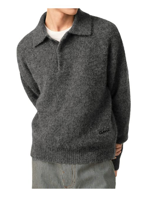 Ami Paris Wool And Alpaca Polo With Ami Embroidery Ami Paris | HPL405.KN0021A189 CARBONGREY